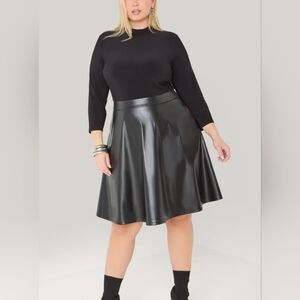 Ashley Stewart Faux Leather and Ponte A-Line Dress - Black